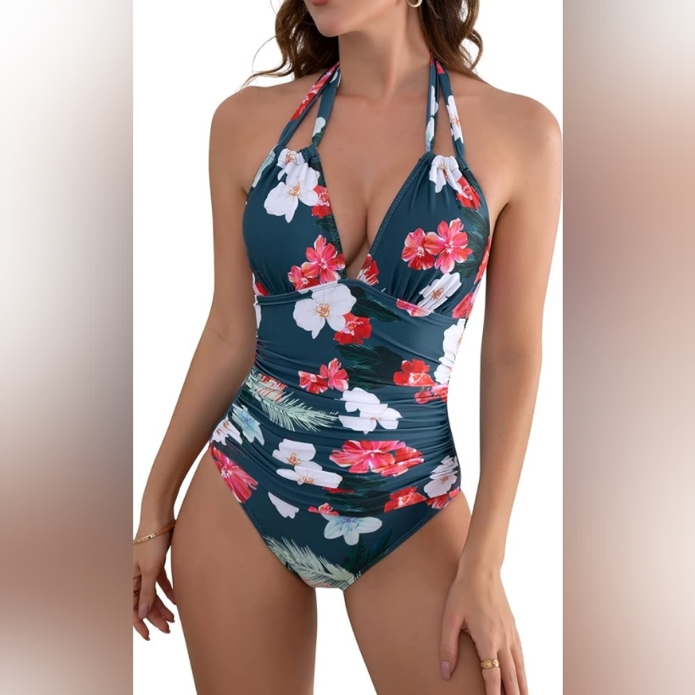 Women's Slimming One Piece Swimsuits Tummy Control Bathing Suit Halter Swimwear